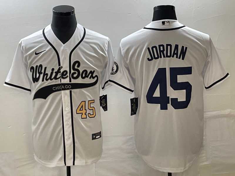 Men%27s Chicago White Sox #45 Michael Jordan Number White Cool Base Stitched Baseball Jersey
